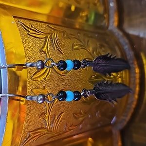 INDIAN‎ FEATHER SILVER PIERCED EARRINGS